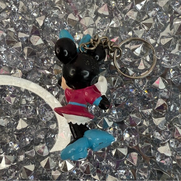 Minnie Mouse Keychain with Blue Bow and Pink Dress